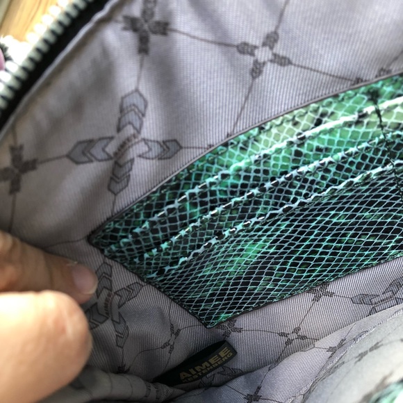 Aimee Kestenberg Green Snake Print Leather Clutch - Picture 10 of 12
